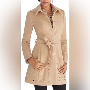 WHBM Belted Camel Coat Gold Grommets